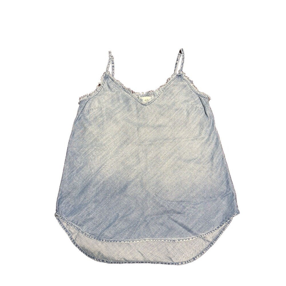 Bella Dahl Top Light Blue Fringe V-Neck Spaghetti Strap Tank 100% Tencel Sz XS